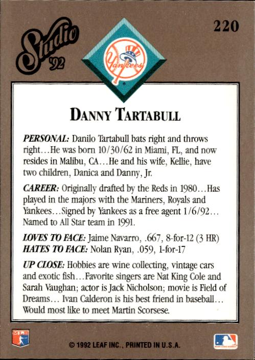 1992 Studio #220 Danny Tartabull