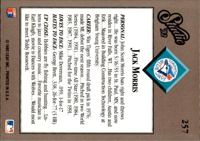 1992 Studio #257 Jack Morris