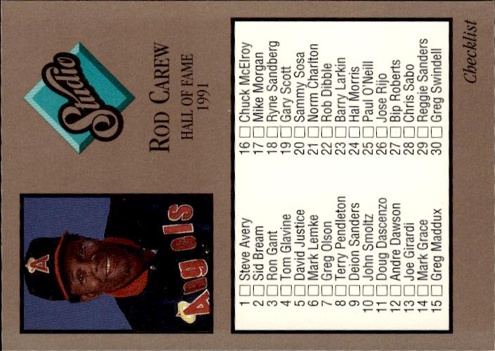 1992 Studio #261 Checklist (Rod Carew)