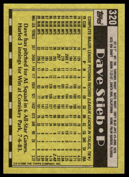 1990 Topps #320 Dave Stieb