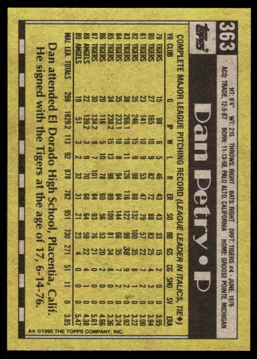 1990 Topps #363 Dan Petry