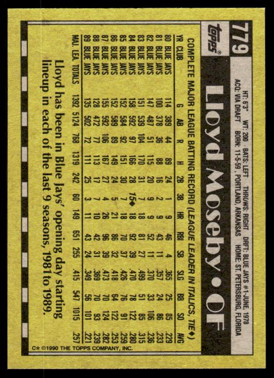 1990 Topps #779 Lloyd Moseby