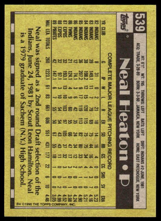 1990 Topps #539 Neal Heaton