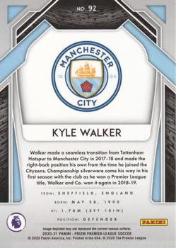 2020-21 Panini Prizm Premier League Kyle Walker #92 Manchester City