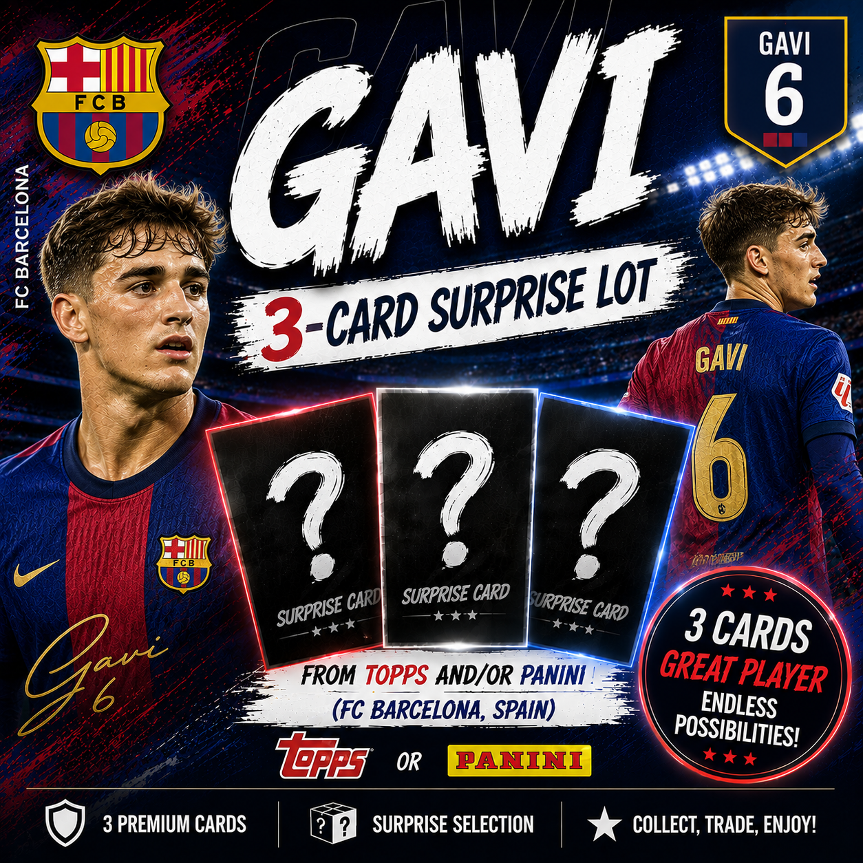 GAVI - 3-Card Surprise Lot - (FC Barcelona, Spain)