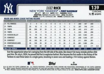 2025 Topps Chrome Ben Rice #139 New York Yankees