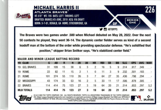 2023 Topps Michael Harris II #226 Atlanta Braves