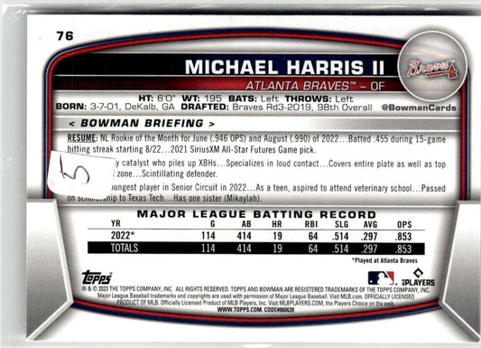 2023 Bowman Michael Harris II #76 Atlanta Braves