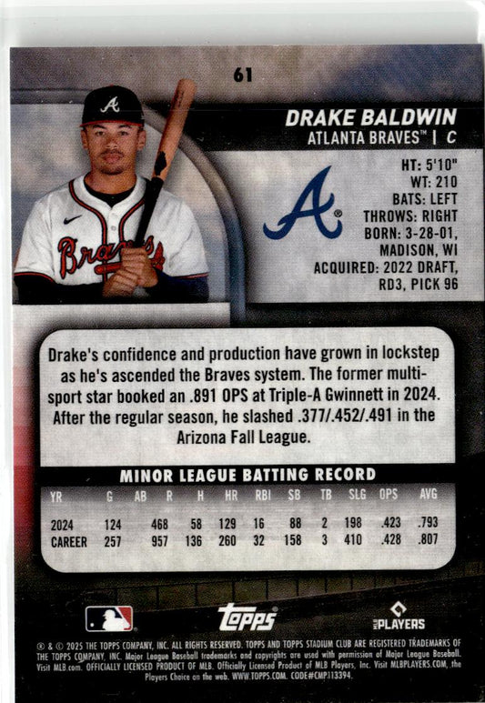 2025 Stadium Club Drake Baldwin #61 Atlanta Braves