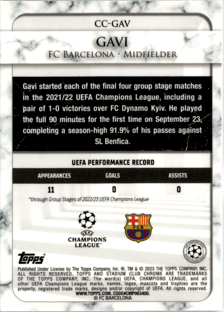 2022-23 Stadium Club Chrome UEFA Club Competitions Gavi Championship #CC-GAV