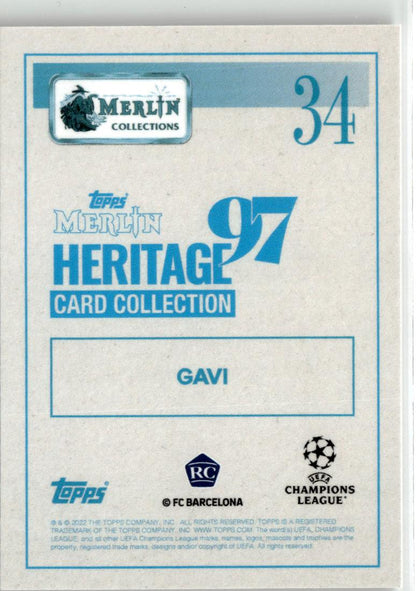 2021-22 Topps Merlin Heritage 97 UEFA Champions League Gavi #34 FC Barcelona