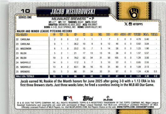 2026 Topps Jacob Misiorowski #10 Milwaukee Brewers