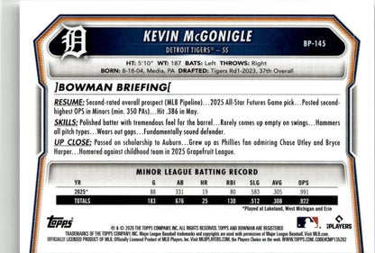 2026 Bowman Kevin McGonigle Prospects #BP-145 Detroit Tigers