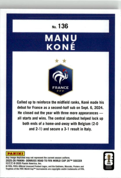 2025-26 Donruss Road to FIFA World Cup Manu Kone Optic #136 France