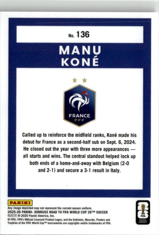 2025-26 Donruss Road to FIFA World Cup Manu Kone Optic #136 France
