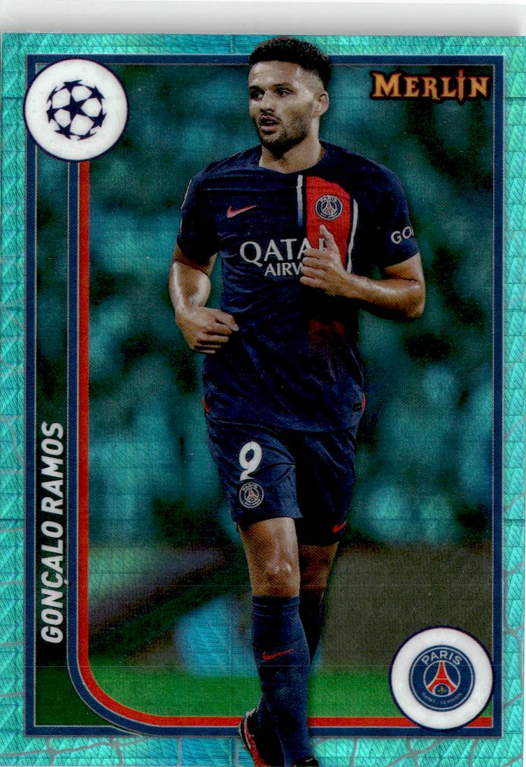 2023-24 Merlin UEFA Gonçalo Ramos Aqua Prism Refractor #91 Paris Saint-Germain