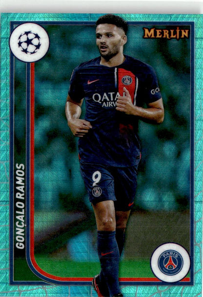 2023-24 Merlin UEFA Gonçalo Ramos Aqua Prism Refractor #91 Paris Saint-Germain
