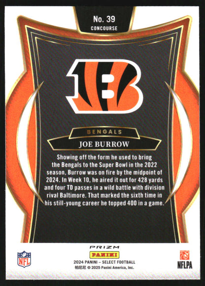 2024 Panini Select Joe Burrow Red & Yellow Prizm Shock #39 Cincinnati Bengals