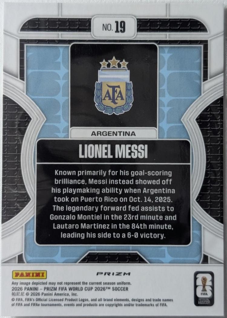2026 Panini Prizm FIFA World Cup Lionel Messi Phenomenon #19 Argentina