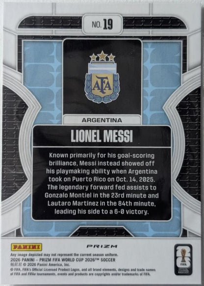2026 Panini Prizm FIFA World Cup Lionel Messi Phenomenon #19 Argentina