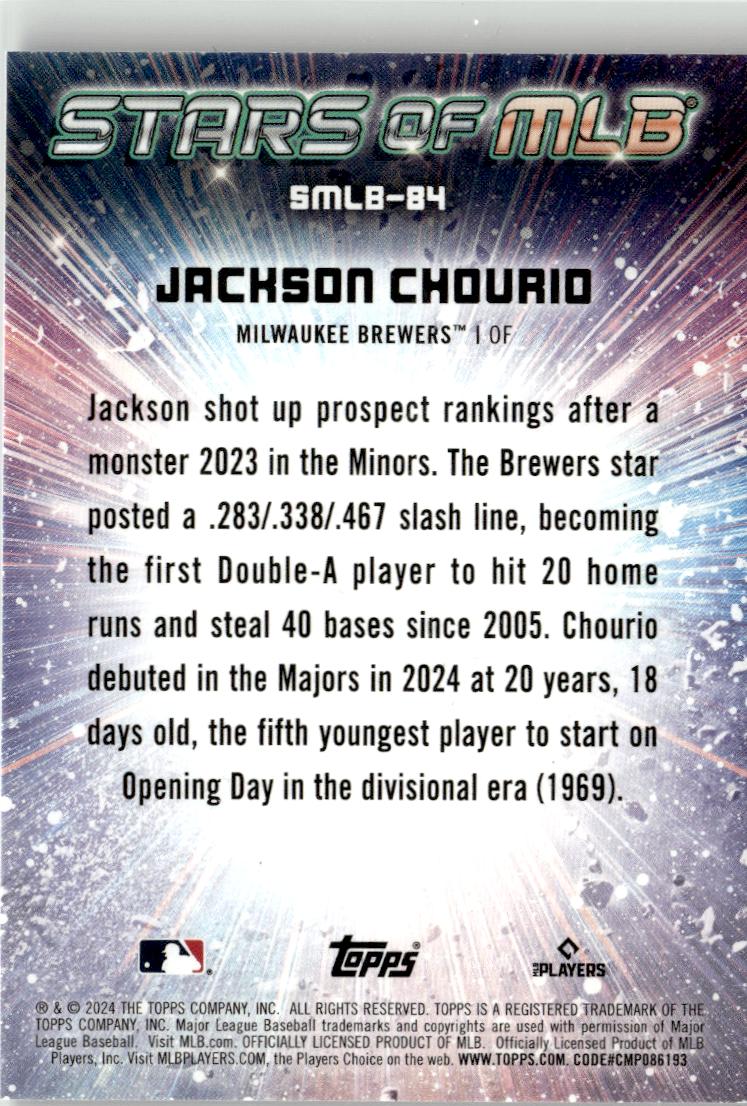 2024 Topps Update Jackson Chourio Stars of MLB #SMLB-84 Milwaukee Brewers