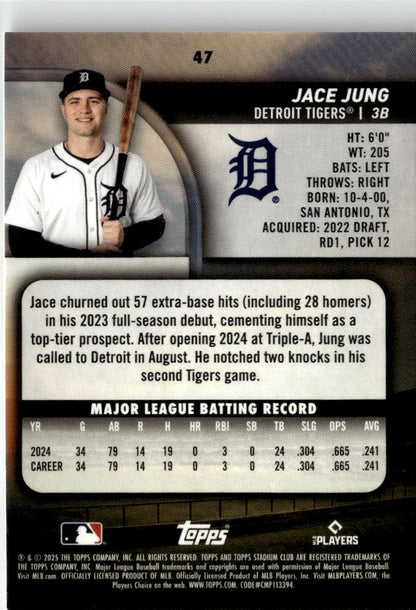 2025 Stadium Club Jace Jung #47 Detroit Tigers