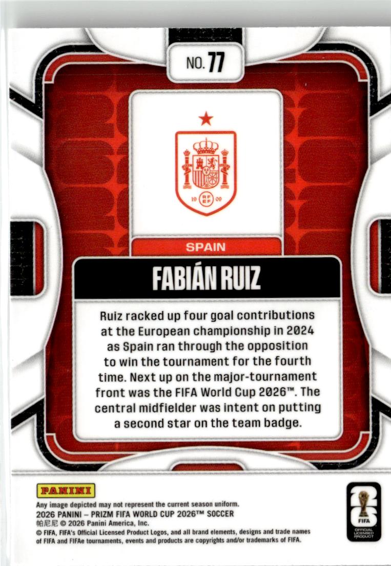 2026 Panini Prizm FIFA World Cup Fabian Ruiz #77 Spain