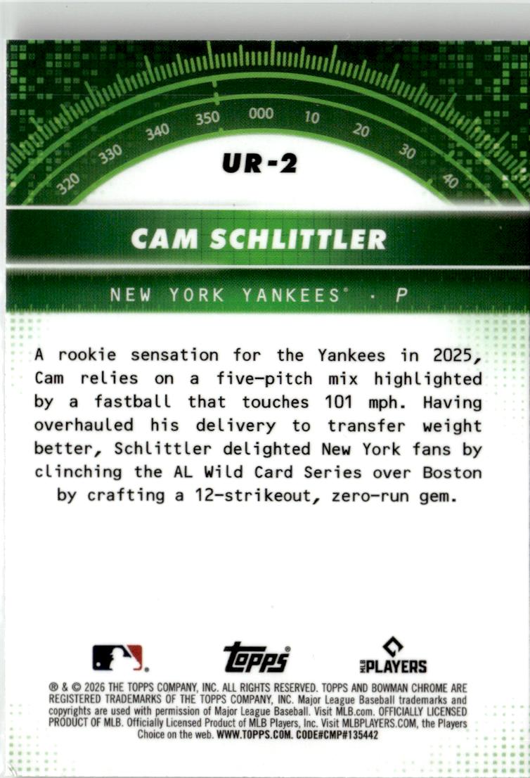 2026 Bowman Cam Schlittler Under the Radar #UR-2 New York Yankees