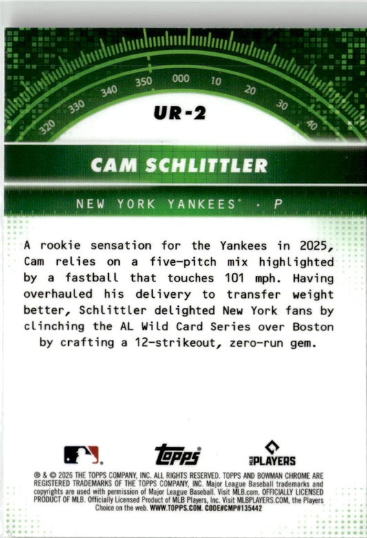 2026 Bowman Cam Schlittler Under the Radar #UR-2 New York Yankees