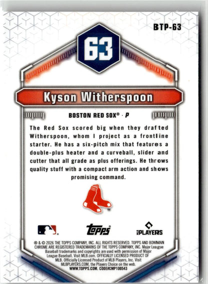 2026 Bowman Kyson Witherspoon Bowman Scouts' Top 100 #BTP-63 Boston Red Sox