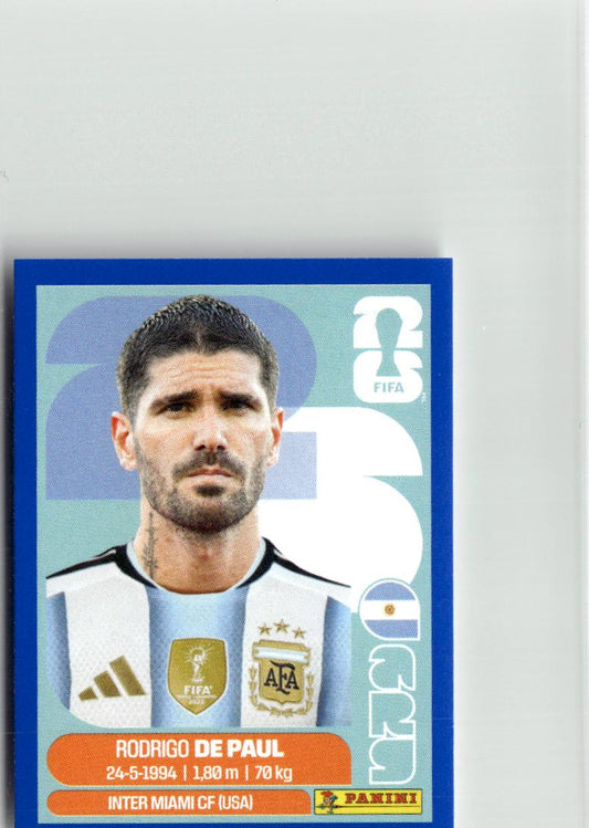 2026 Panini FIFA World Cup Stickers Rodrigo De Paul Blue #ARG10 Argentina