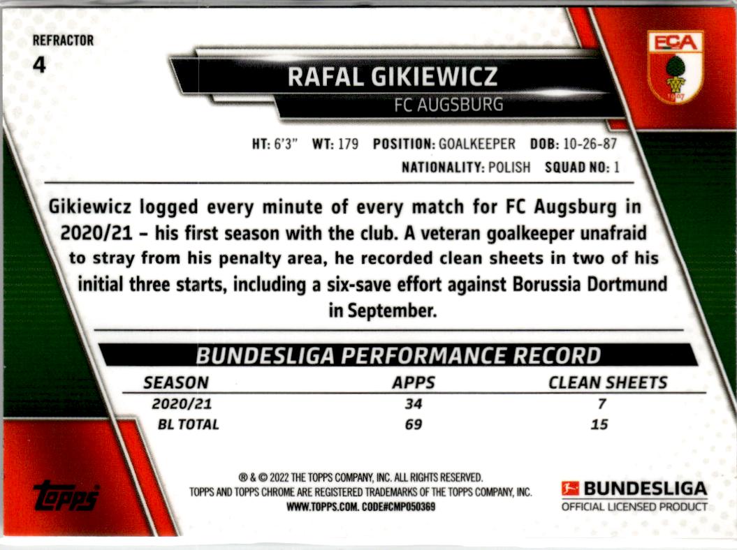 2020-21 Topps Chrome Bundesliga Rafał Gikiewicz Refractor #4 FC Augsburg