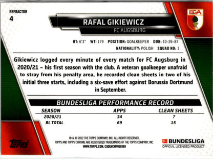 2020-21 Topps Chrome Bundesliga Rafał Gikiewicz Refractor #4 FC Augsburg