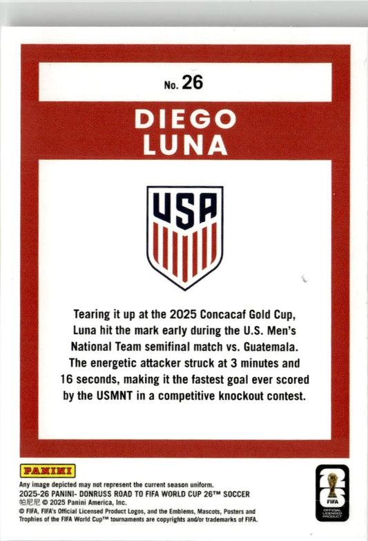 2025-26 Donruss Road to FIFA World Cup Diego Luna #26 USA