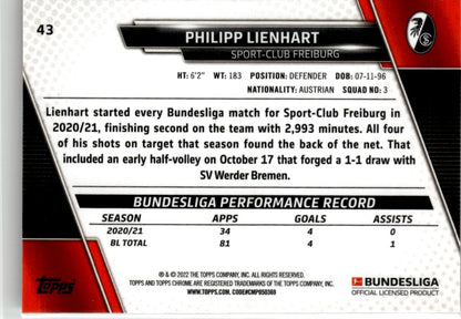 2021-22 Topps Chrome Bundesliga Philipp Lienhart #43 SC Freiburg