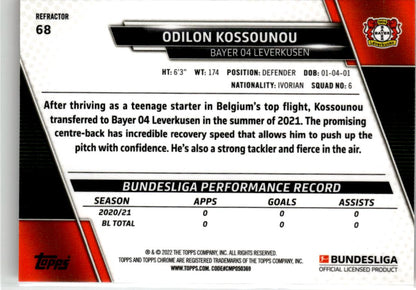 2021-22 Topps Chrome Bundesliga #68 Odilon Kossounou Refractors