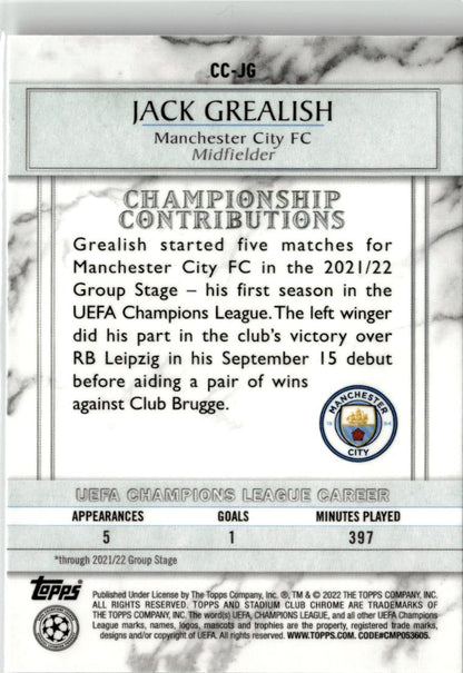 2021-22 Stadium Club Chrome UEFA #CC-JG Jack Grealish Championship Contributions