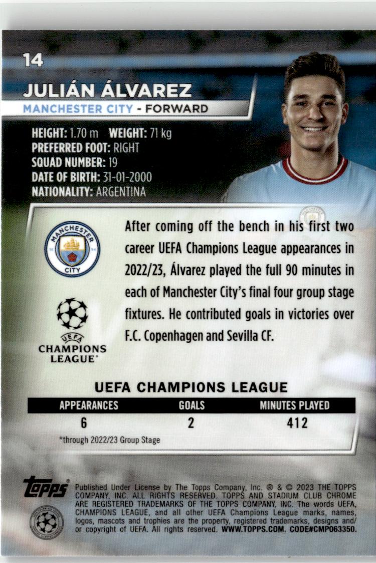 2022-23 Stadium Club Chrome UEFA Club Competitions #14 Julián Álvarez