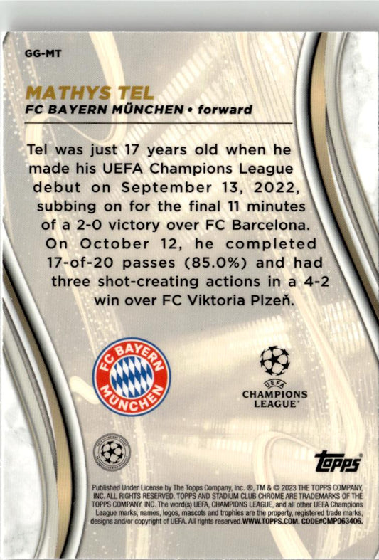 2022-23 Stadium Club Chrome UEFA #GG-MT Mathys Tel Glimpses of Gold