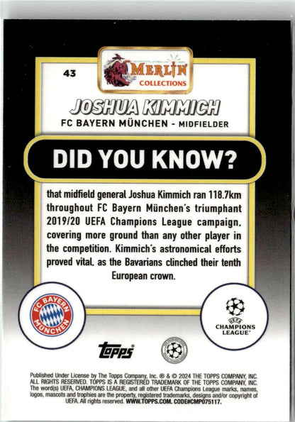 2023-24 Merlin UEFA Club Competitions #43 Joshua Kimmich Aqua Prism Refractor