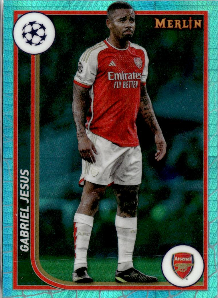 2023-24 Merlin UEFA Club Competitions #12 Gabriel Jesus Aqua Prism Refractor