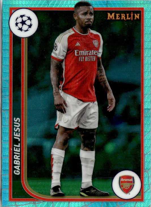 2023-24 Merlin UEFA Club Competitions #12 Gabriel Jesus Aqua Prism Refractor