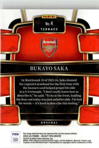 2023-24 Panini Select FIFA Bukayo Saka #4 Arsenal FC