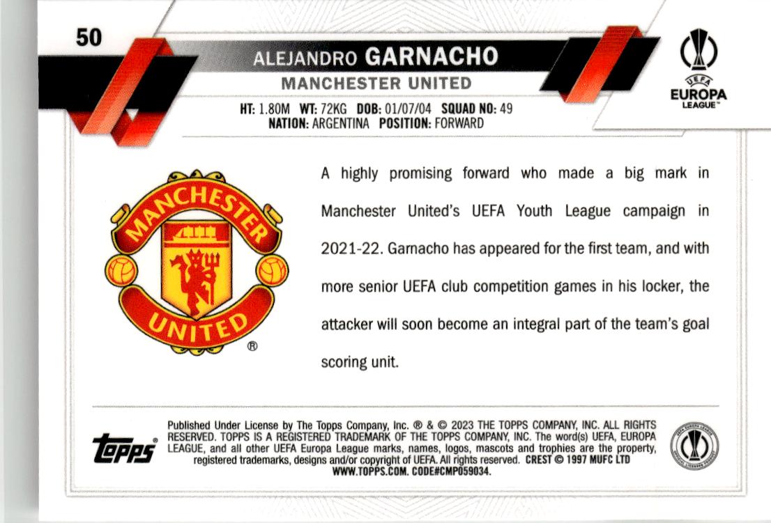 2022-23 Topps UEFA Club Competitions Alejandro Garnacho #50 Manchester United