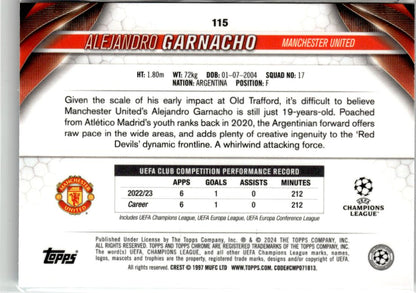 2023-24 Topps Chrome UEFA #115 Alejandro Garnacho Aqua Prism Refractor