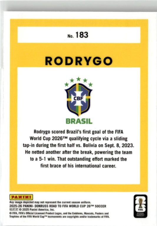 2025-26 Donruss Road to FIFA World Cup Rodrygo #183 Brazil