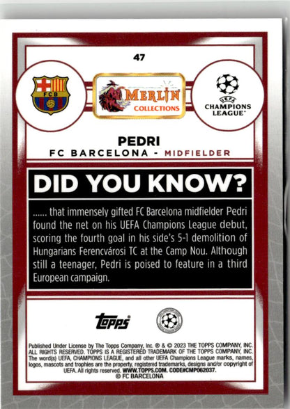 2022-23 Merlin UEFA Club Competitions Pedri #47 FC Barcelona