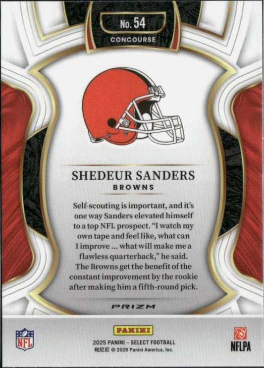 2025 Panini Select Shedeur Sanders Red and Blue Prizm Shock #54 Cleveland Browns