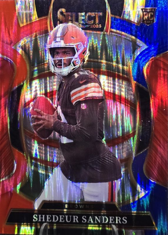 2025 Panini Select Shedeur Sanders Red and Blue Prizm Shock #54 Cleveland Browns