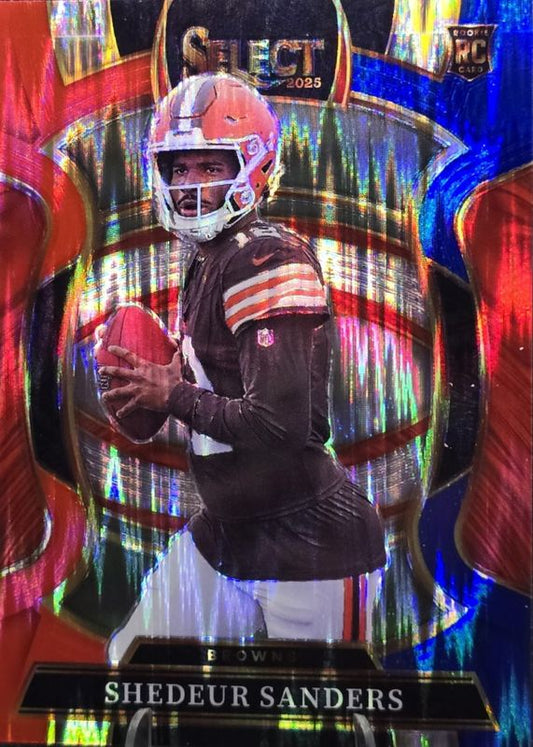 2025 Panini Select Shedeur Sanders Red and Blue Prizm Shock #54 Cleveland Browns